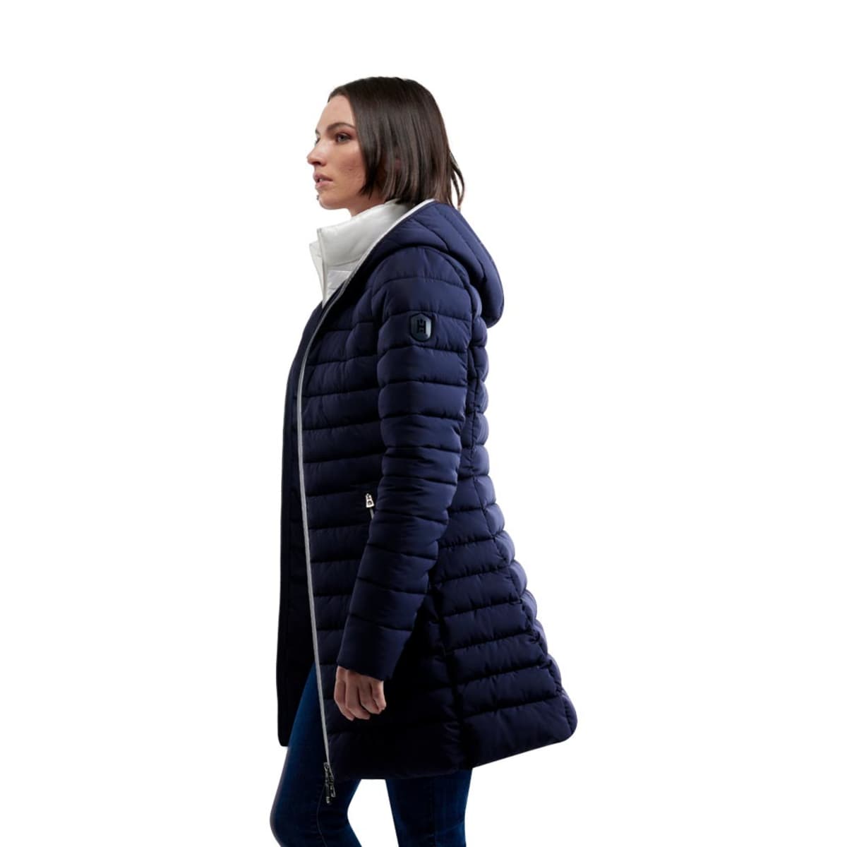 Chamarra larga acolchada para mujer, color azul marino, marca Holly Land, mod. 1098154