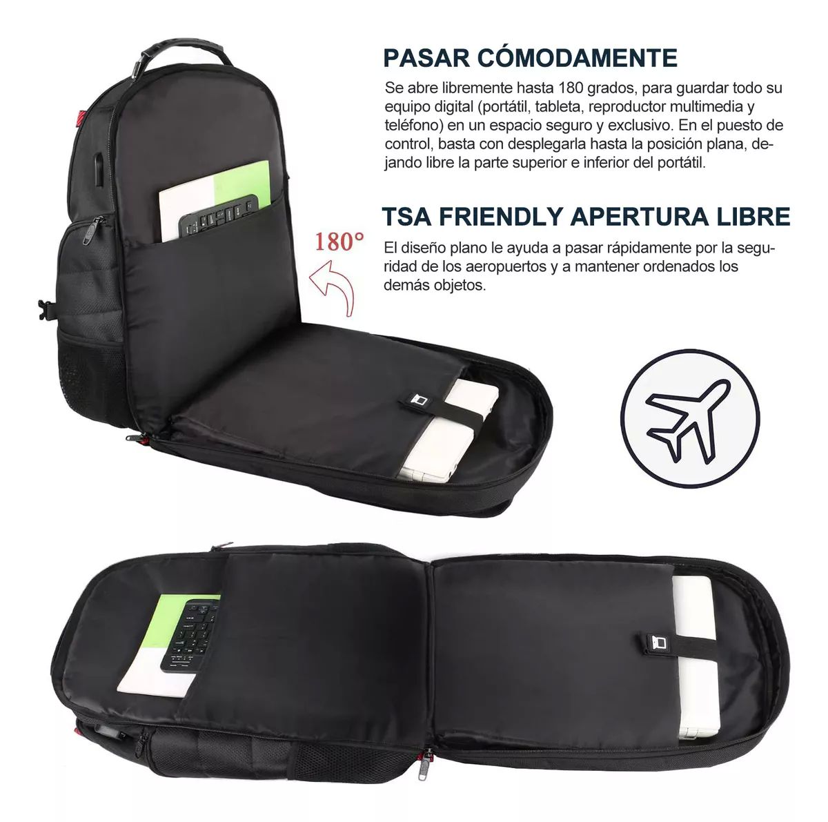  MATEIN - Mochila negra para hombre, mochila vintage grande con  compartimento para laptop de 17 pulgadas, mochila de viaje con puerto de  carga USB y correa de equipaje, mochila resistente al