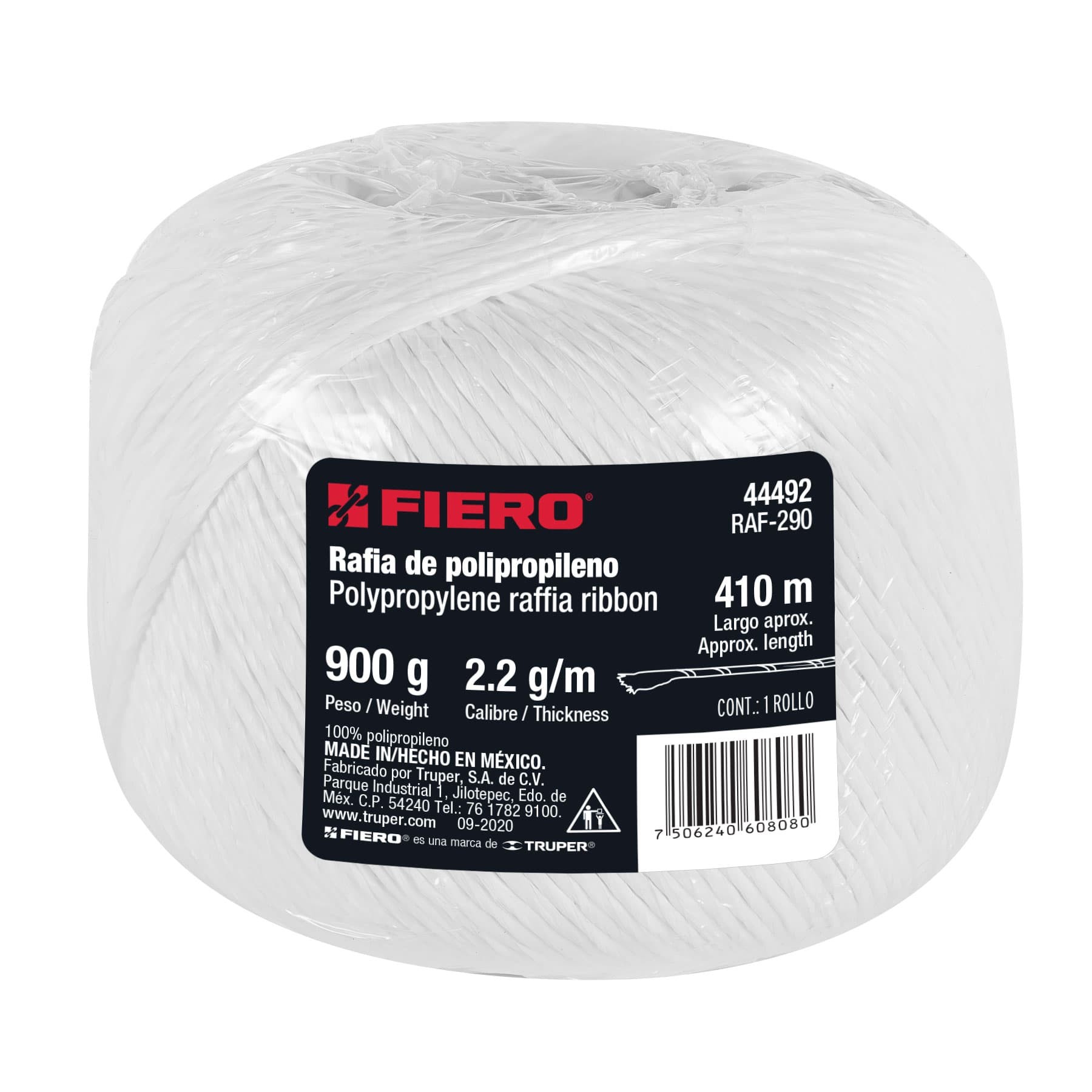 ROLLO DE RAFIA DE 410 M COLOR BLANCO CALIBRE 2.2 G/M FIERO 44492