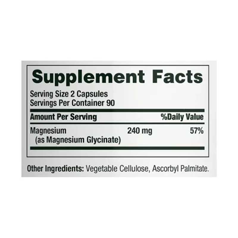 Glicinato de Magnesio 240mg  Nature's Bounty 180 capsulas Glycinate 