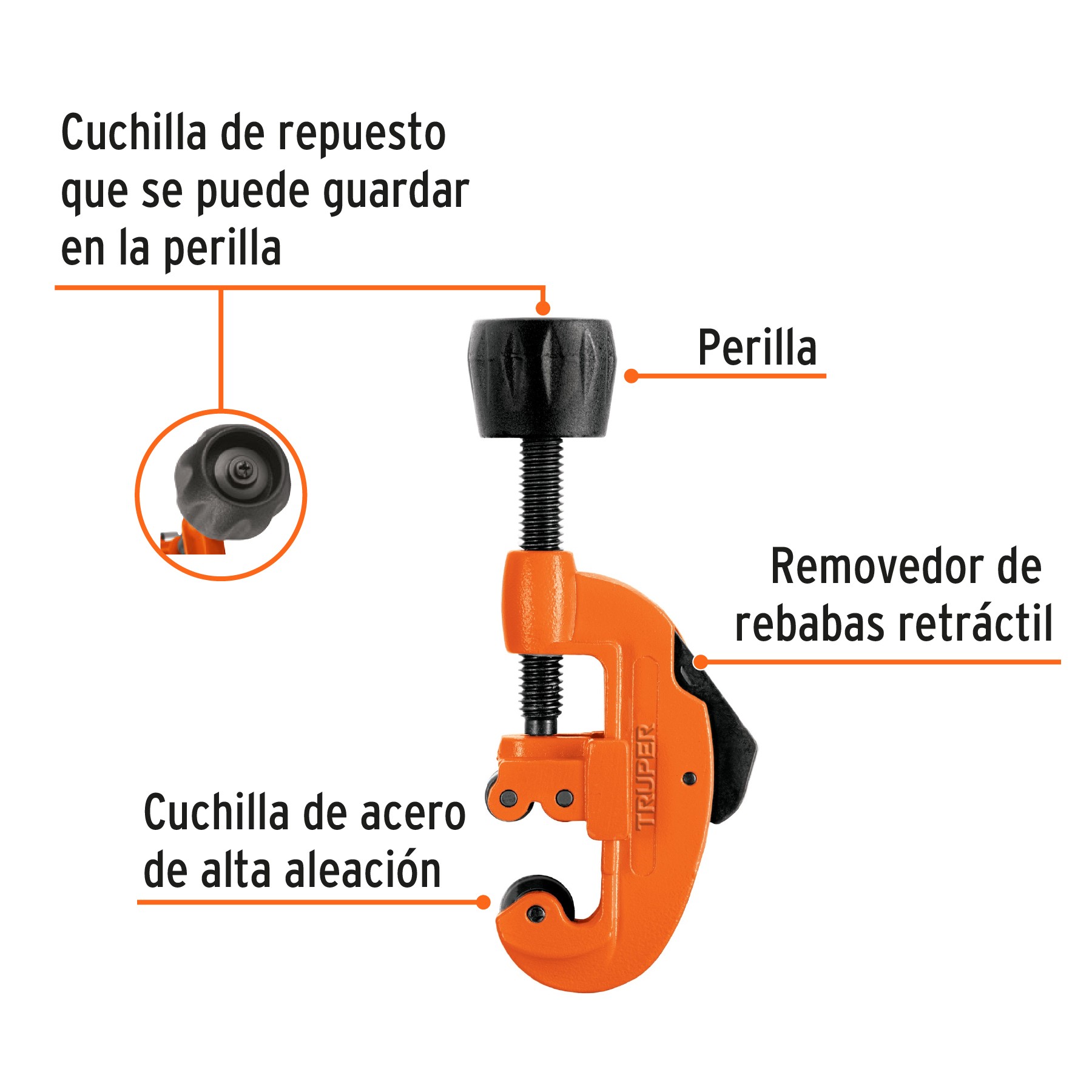 CORTADOR DE TUBO DE COBRE 1/8" A 1-1/8" CUCHILLA 18MM, TRUPER 12853