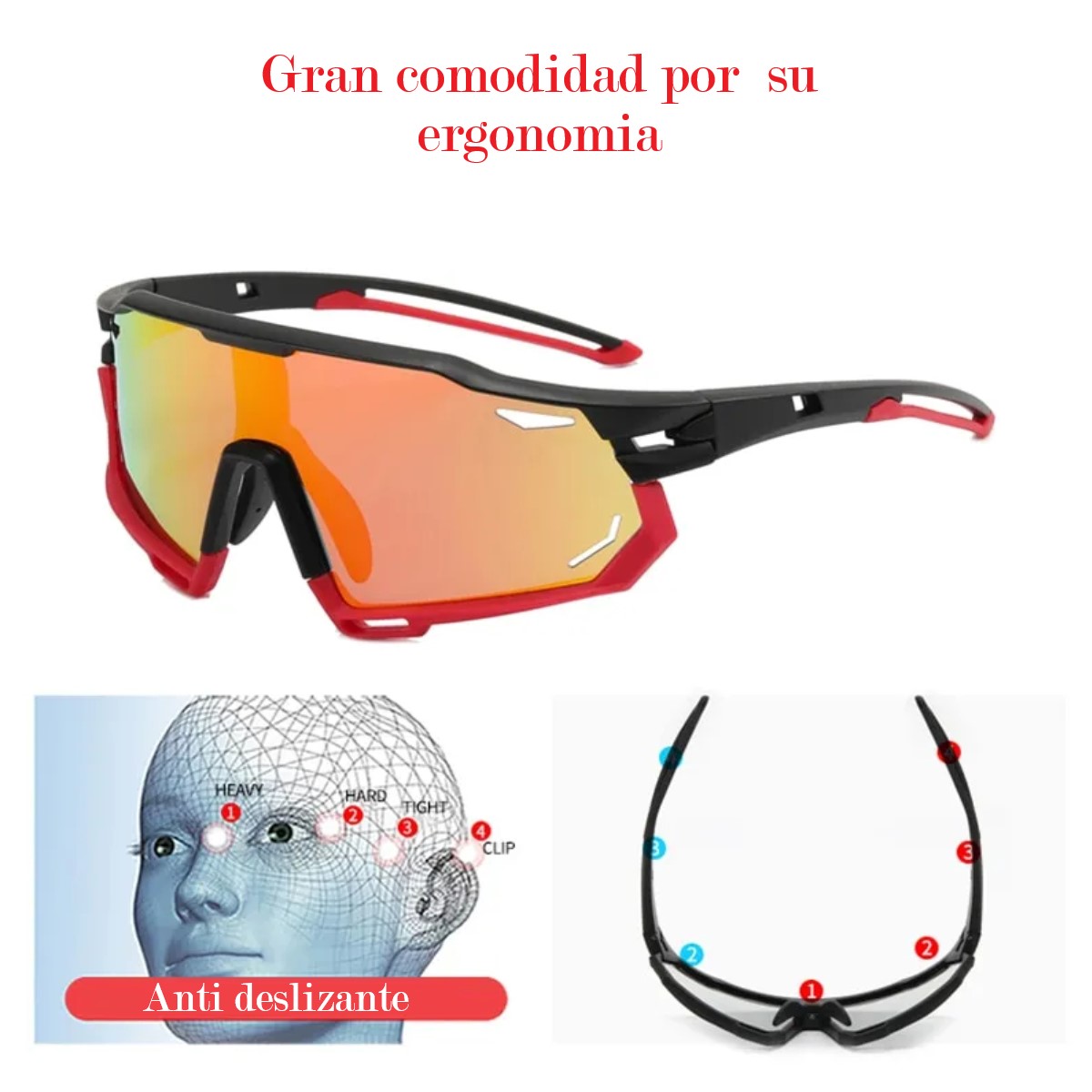 Gafas ciclismo moto auto rojo hombre mujer lentes sol carretera deportes aire libre senderismo