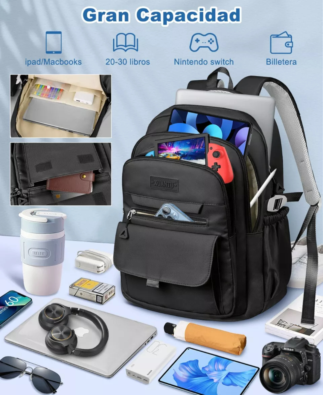 Mochila Escolar Viaje Bolsa Mochilas Para Laptop 16 In 3 Capas Iforu 40 L