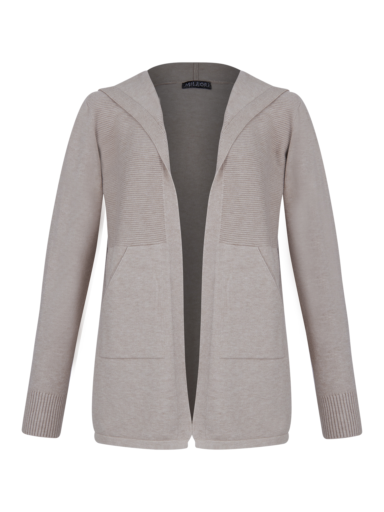 Suéter corto abierto con bolsas y gorro