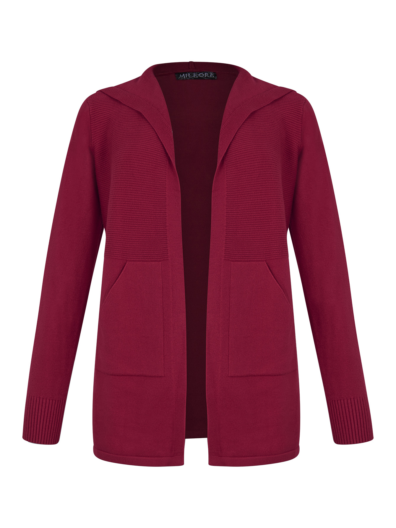 Suéter corto abierto con bolsas y gorro