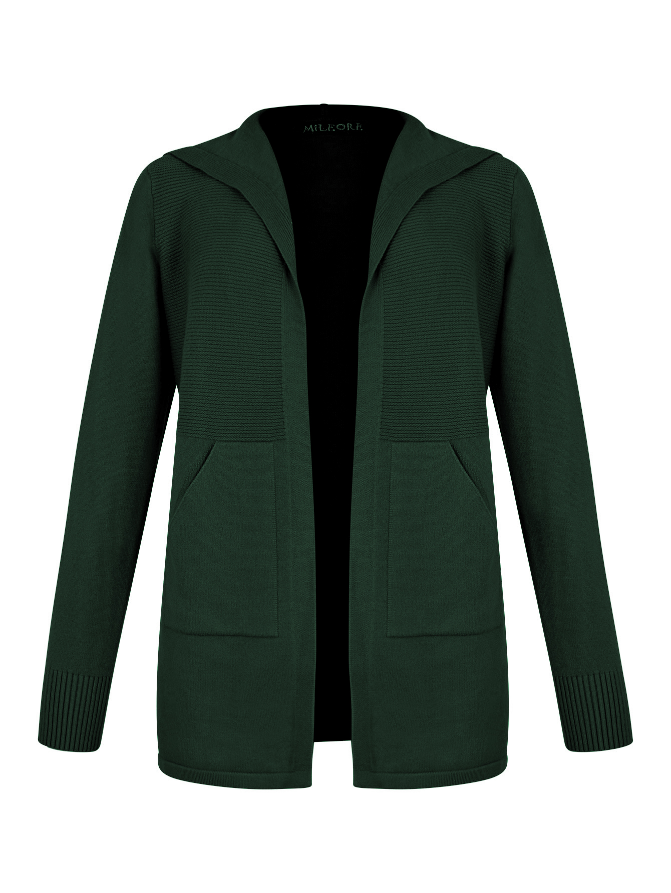 Suéter corto abierto con bolsas y gorro