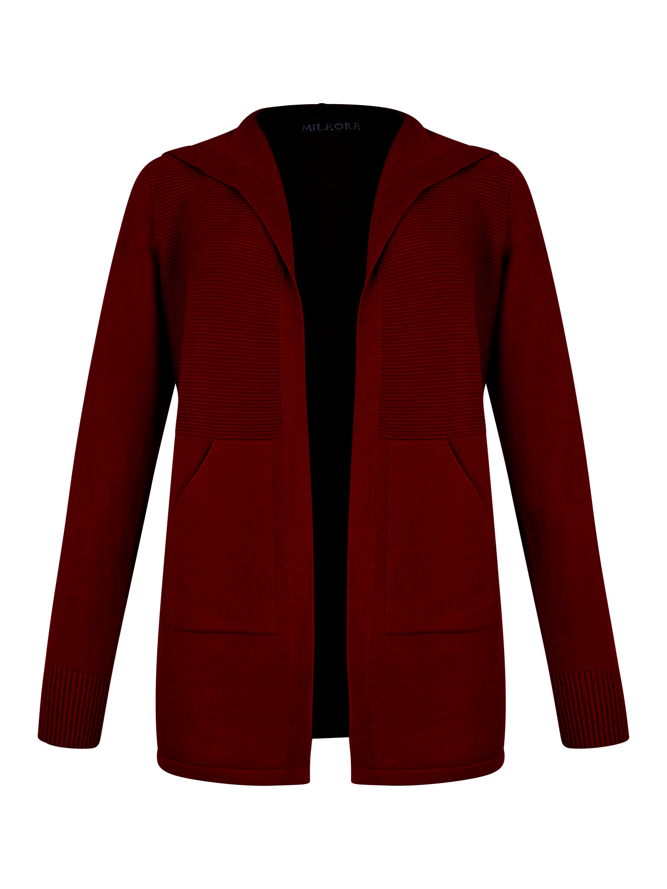 Suéter corto abierto con bolsas y gorro