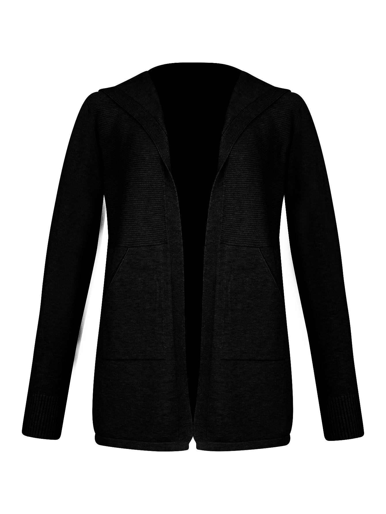 Suéter corto abierto con bolsas y gorro