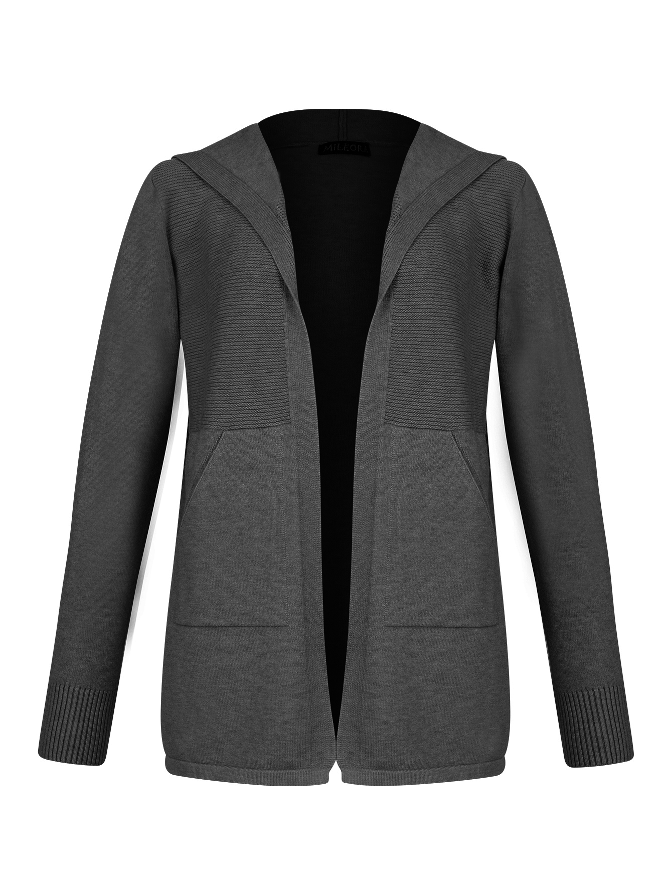 Suéter corto abierto con bolsas y gorro