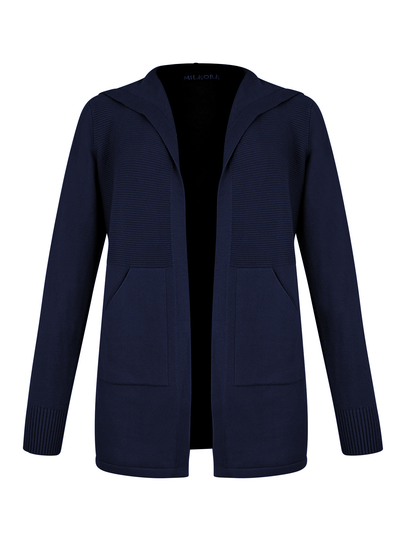 Suéter corto abierto con bolsas y gorro