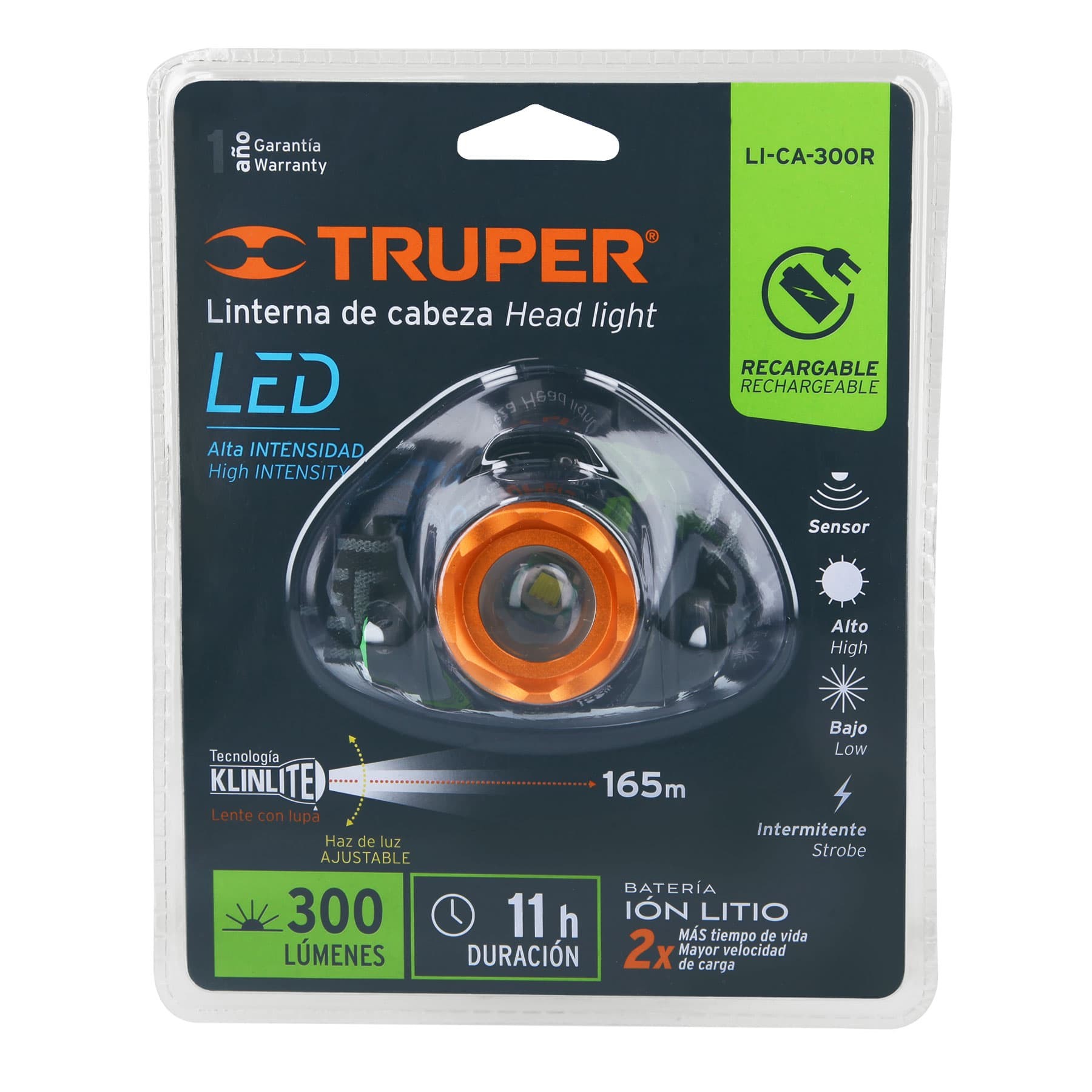 LINTERNA DE MINERO 1 LED 300 LM RECARGABLE, TRUPER 12890