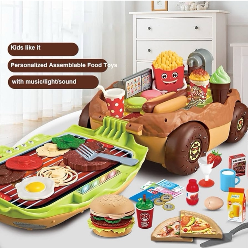 Cocina Infantil Hamburguesa Carrito Maletín Luz Sonido 60pz