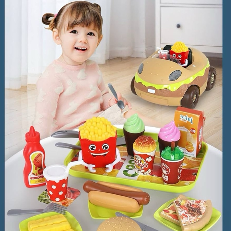 Cocina Infantil Hamburguesa Carrito Maletín Luz Sonido 60pz
