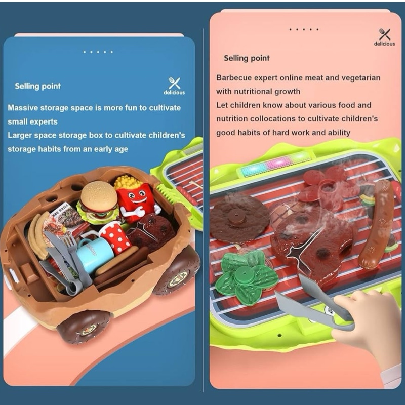 Cocina Infantil Hamburguesa Carrito Maletín Luz Sonido 60pz