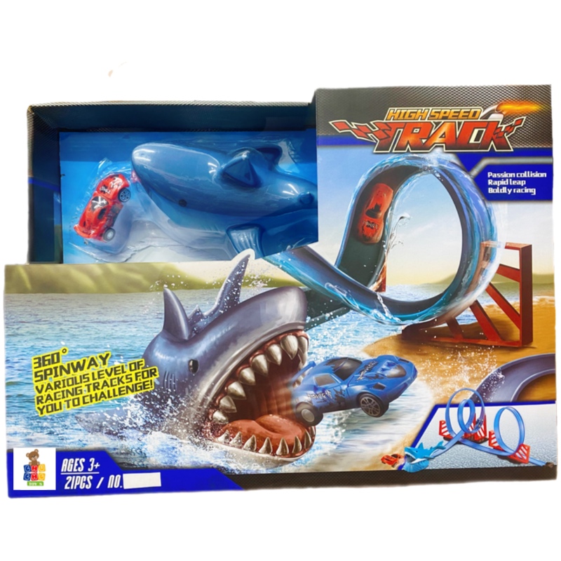 Pista De Carreras Tiburón Triple Vuelta Lanza Carros 21pz