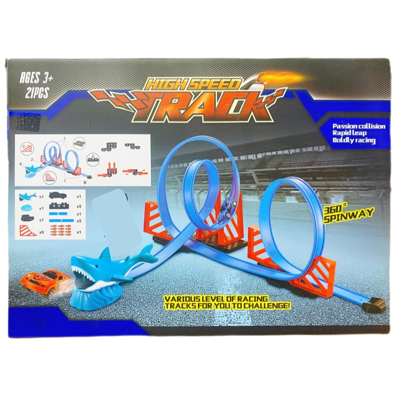 Pista De Carreras Tiburón Triple Vuelta Lanza Carros 21pz