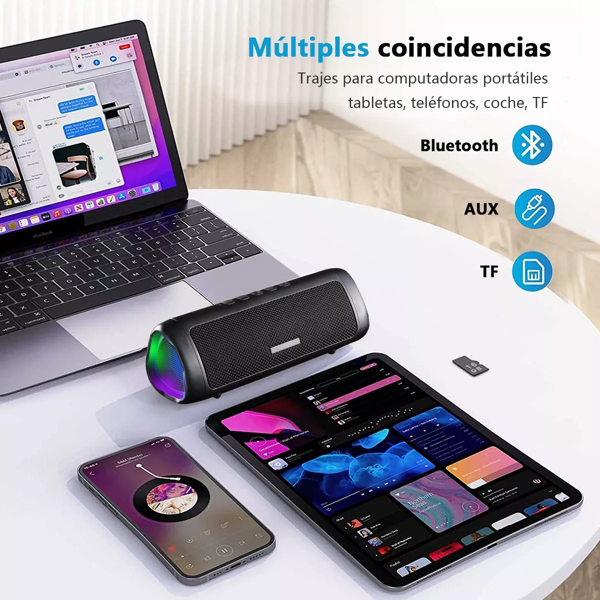 Bocina Altavoces Bluetooth Recargables Portatil Luces Rgb