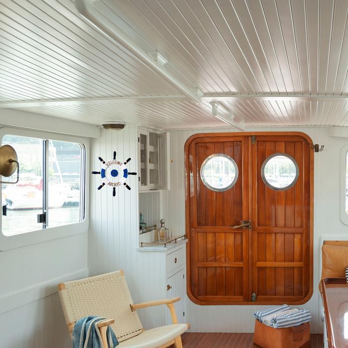 Decoraciones para Barcos Timon MXRWO-002-7 2Pzas 32cm Diámetro Grosor 1,5cm Timón de Madera BlancoAzul, RuddWood