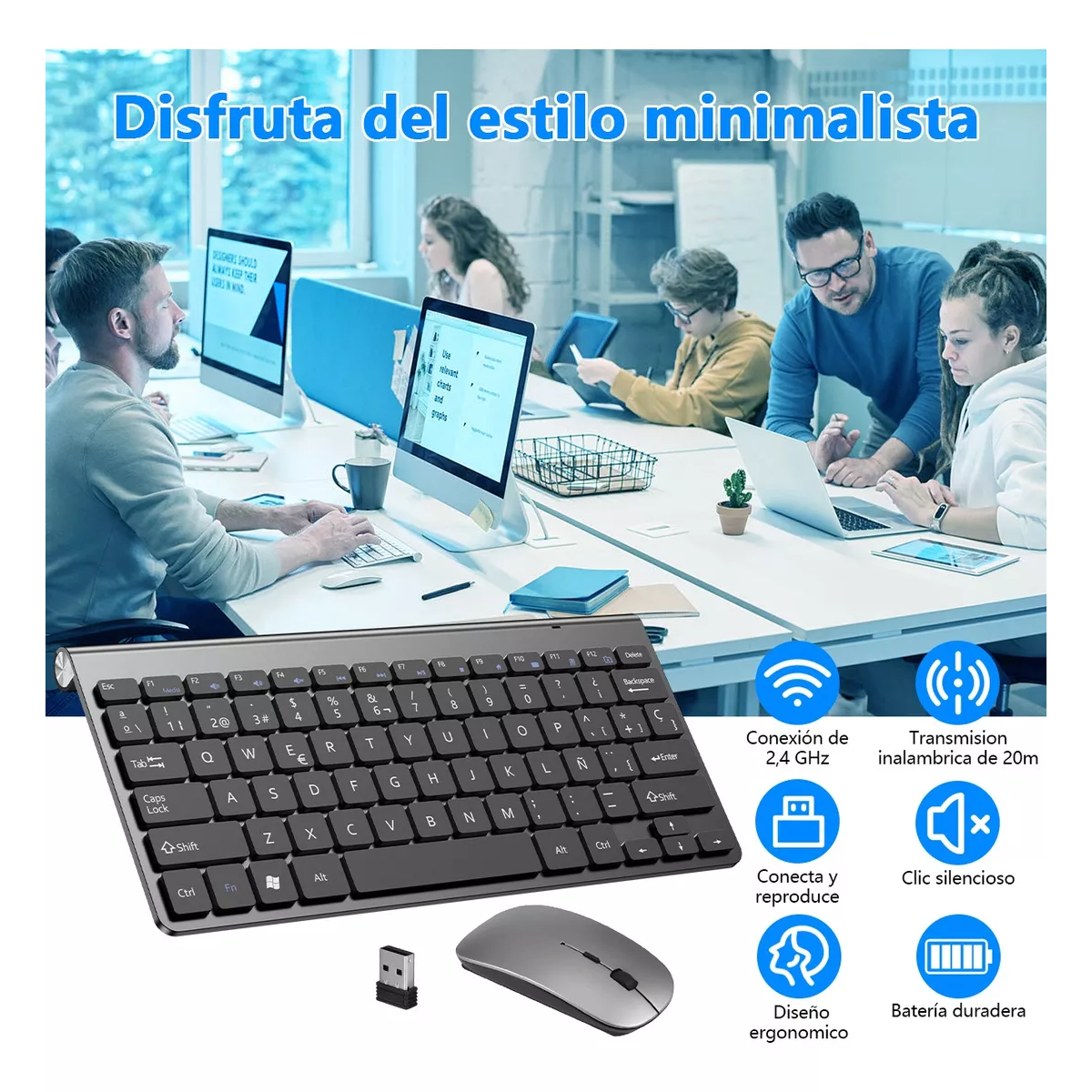 Kit Teclado Y Mouse Inalambrico Español Usb Para Laptop Y Pc