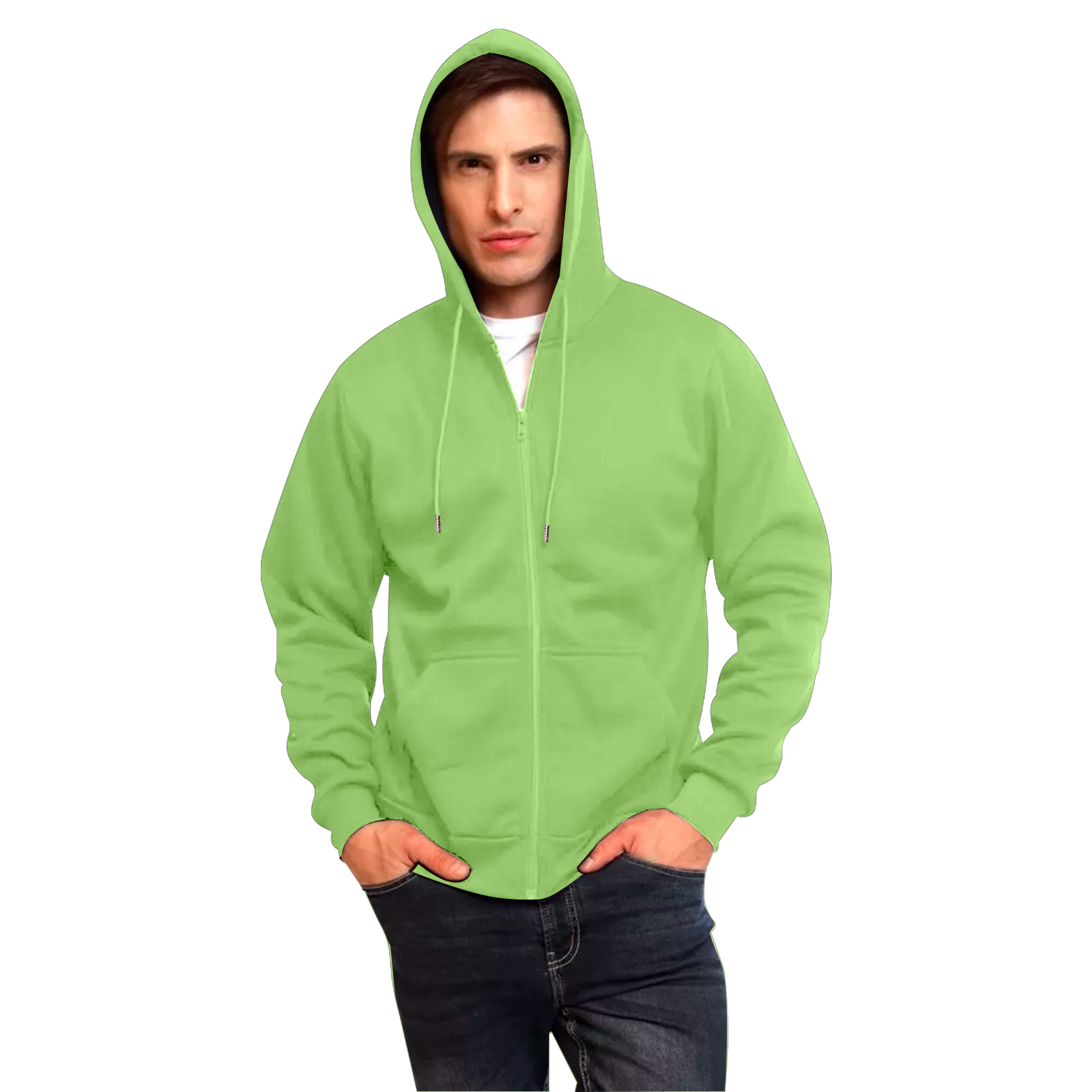 Sudadera Hoodie Verde con Cierre, Capucha y Cangurera, Calientita, Casual, Abrigo, Chamarra