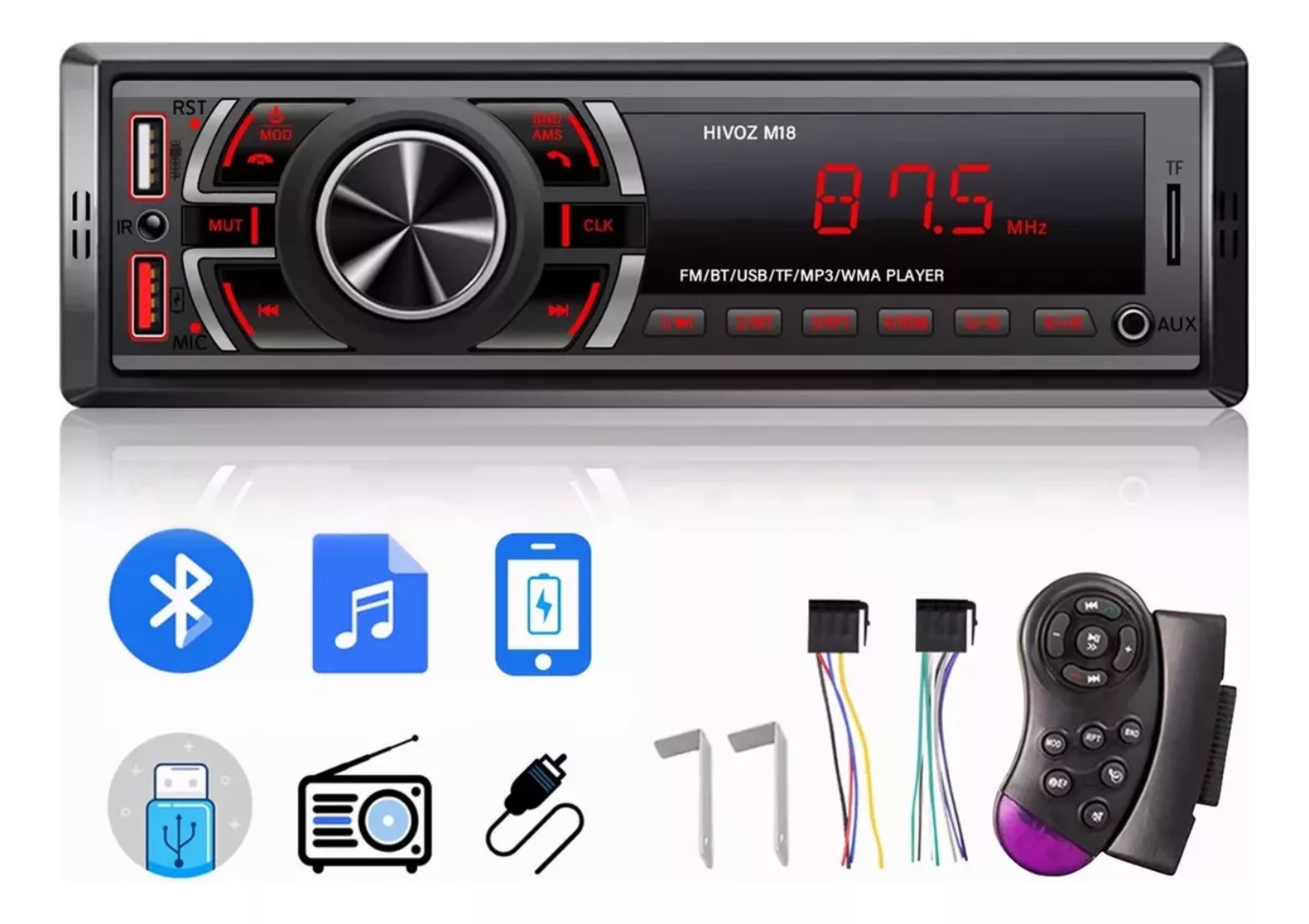 Auto Estereo Coche Reproductor Mp3 Radio Con Bt Aux Usb Sd