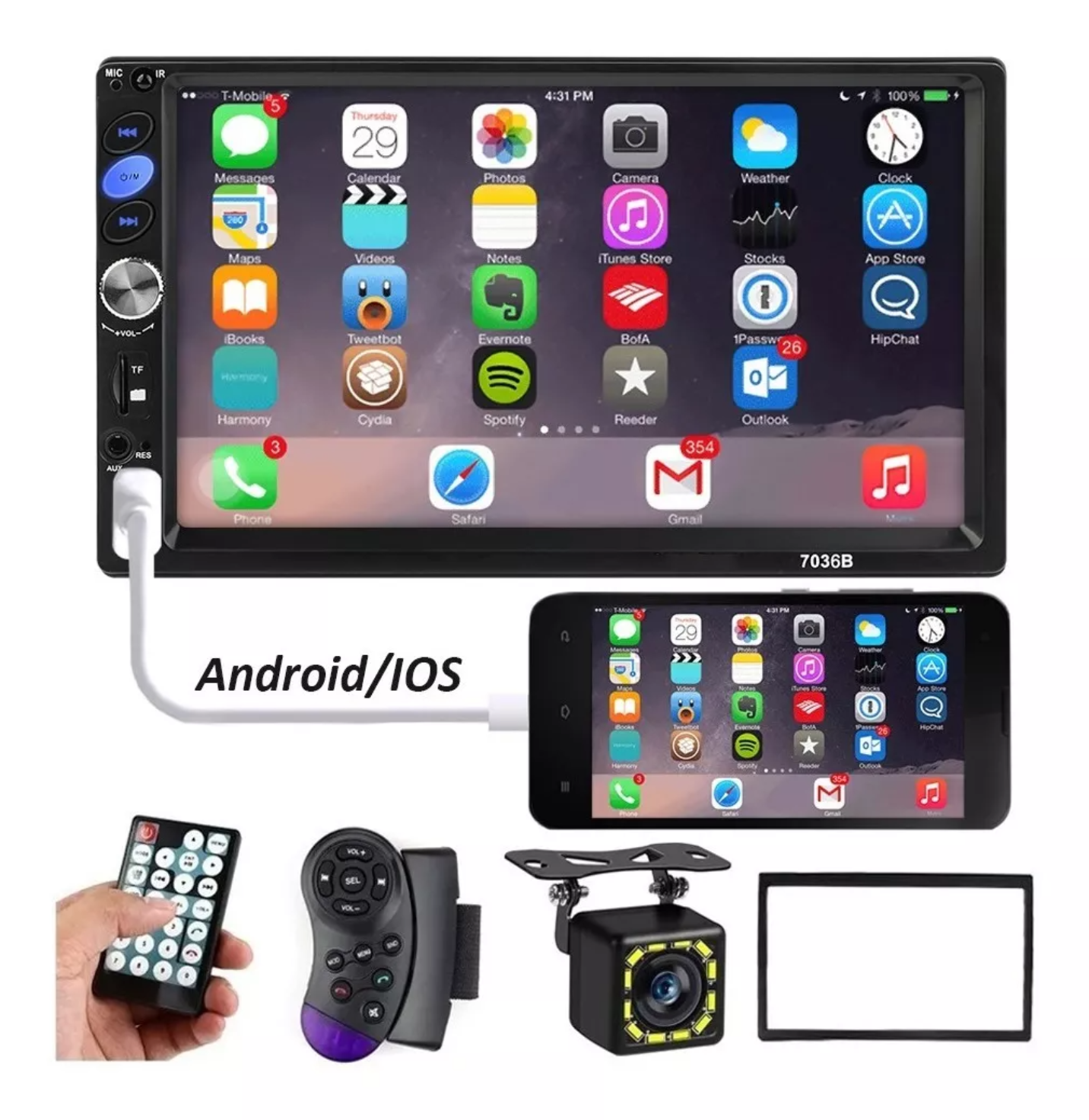 Estéreo Mirrorlink Pantalla Táctil 7 Pulgadas Hd Bluetooth