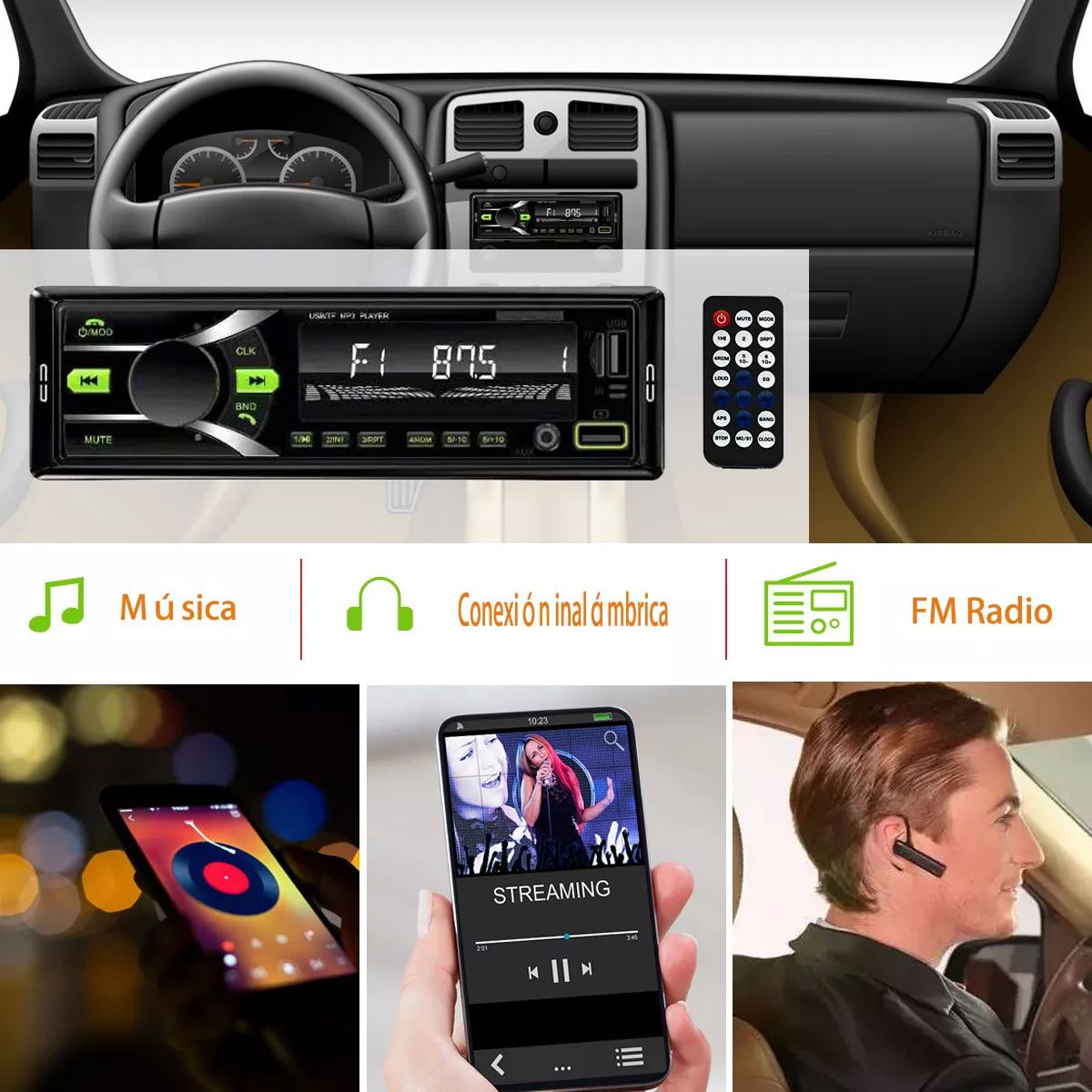 Car Mp3 Player Fm Coche Radio Wireless Audio Central Control