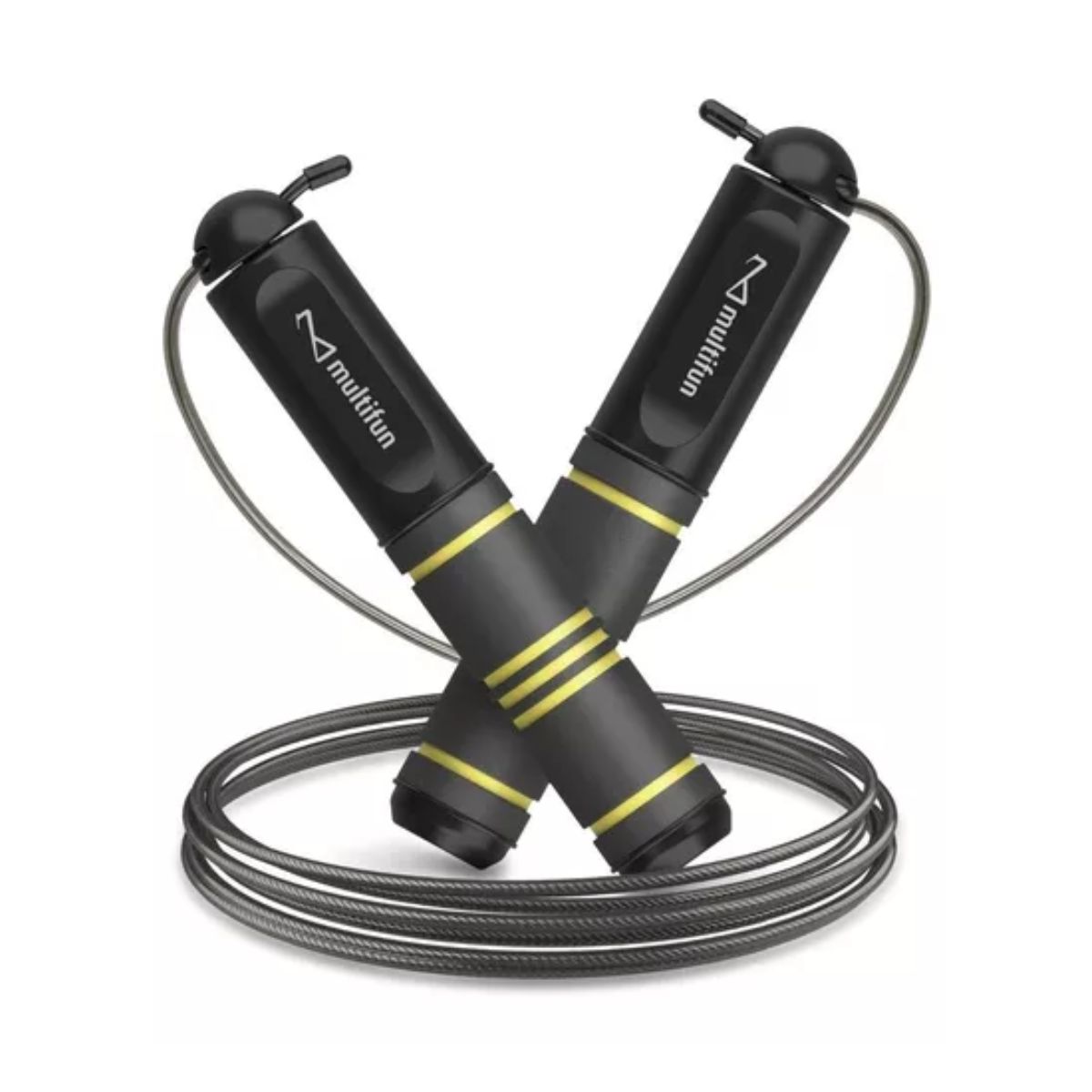 Cuerda Para Saltar, Para Boxeo Crossfit Antideslizante Negro Lineas Amarilla 