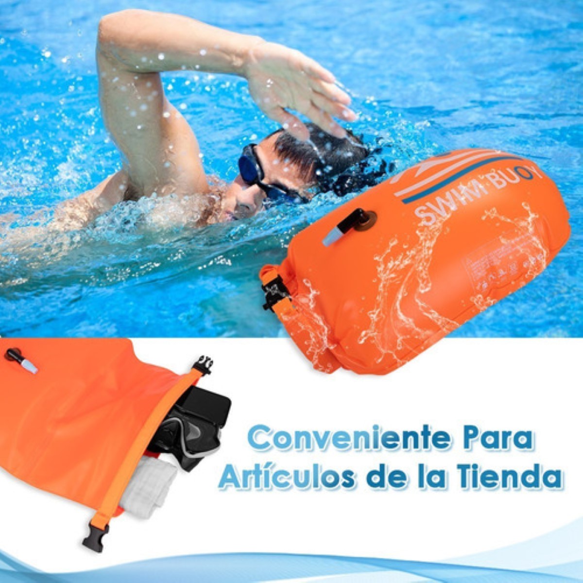Boya De Seguridad Para Natacion De Aguas Abiertas Con Bolsa, Naranja