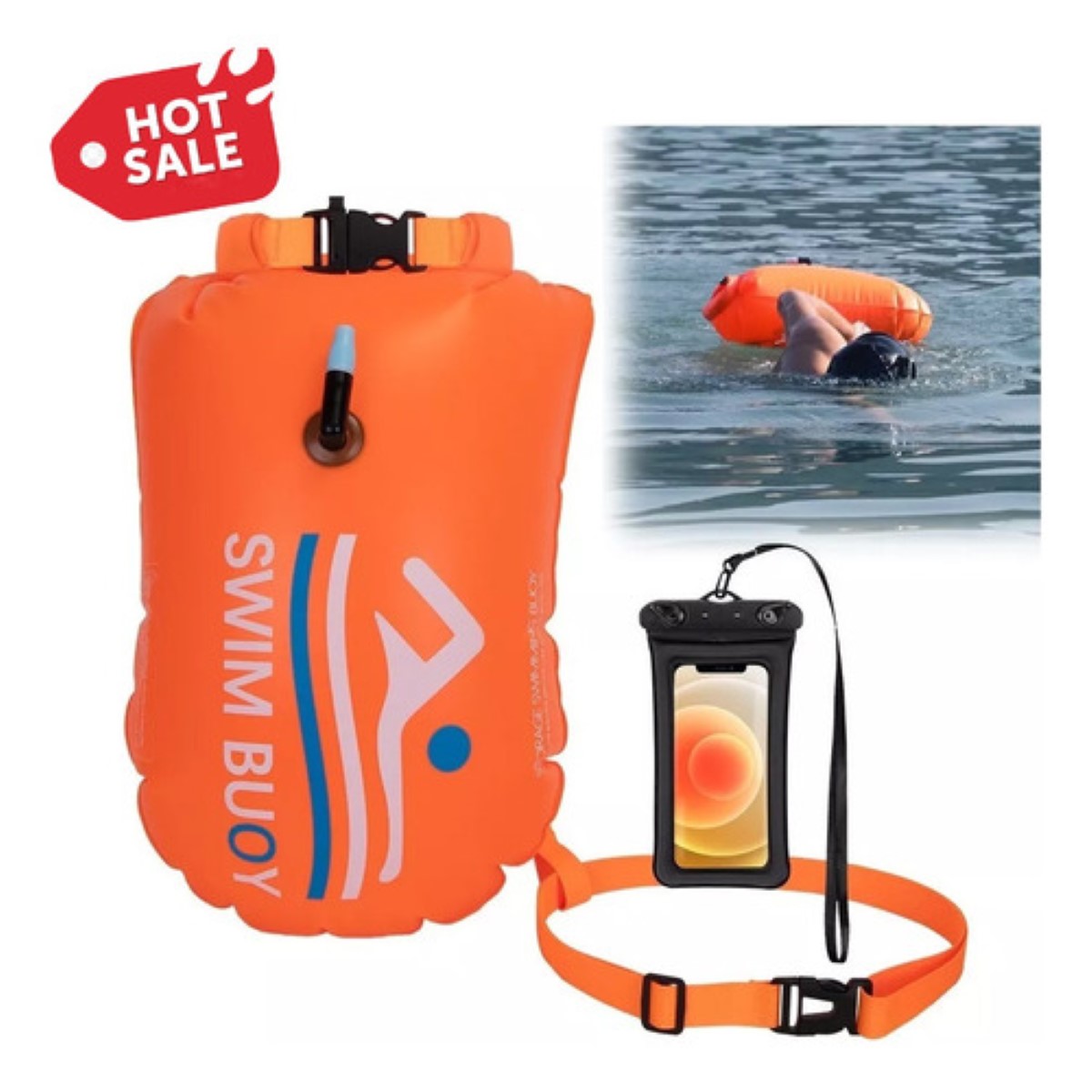 Boya De Seguridad Para Natacion De Aguas Abiertas Con Bolsa, Naranja