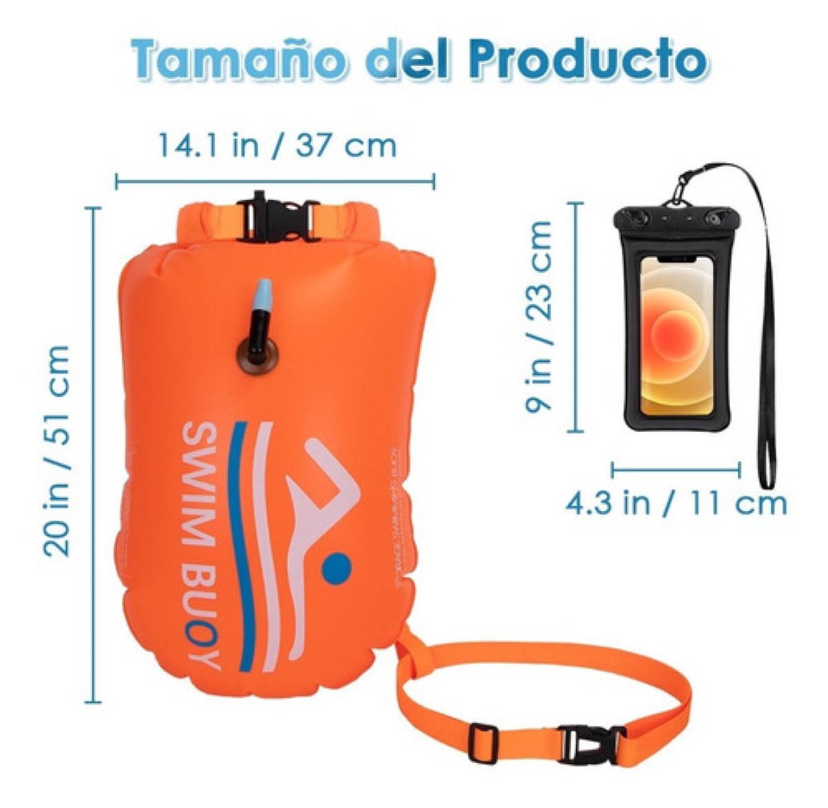 Boya De Seguridad Para Natacion De Aguas Abiertas Con Bolsa, Naranja