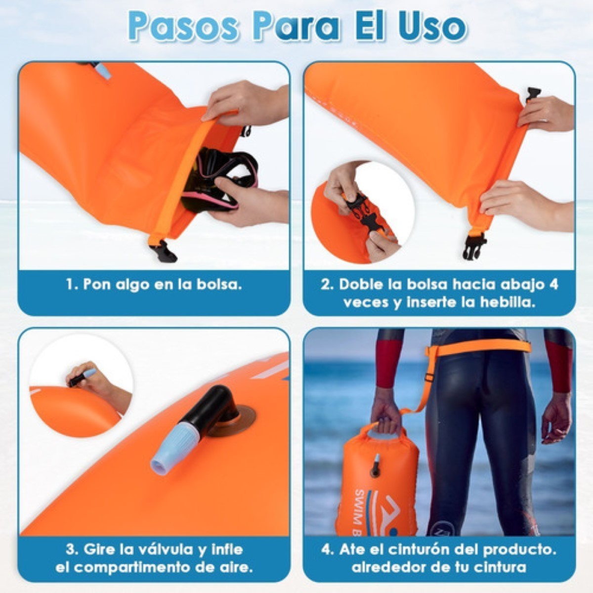 Boya De Seguridad Para Natacion De Aguas Abiertas Con Bolsa, Naranja