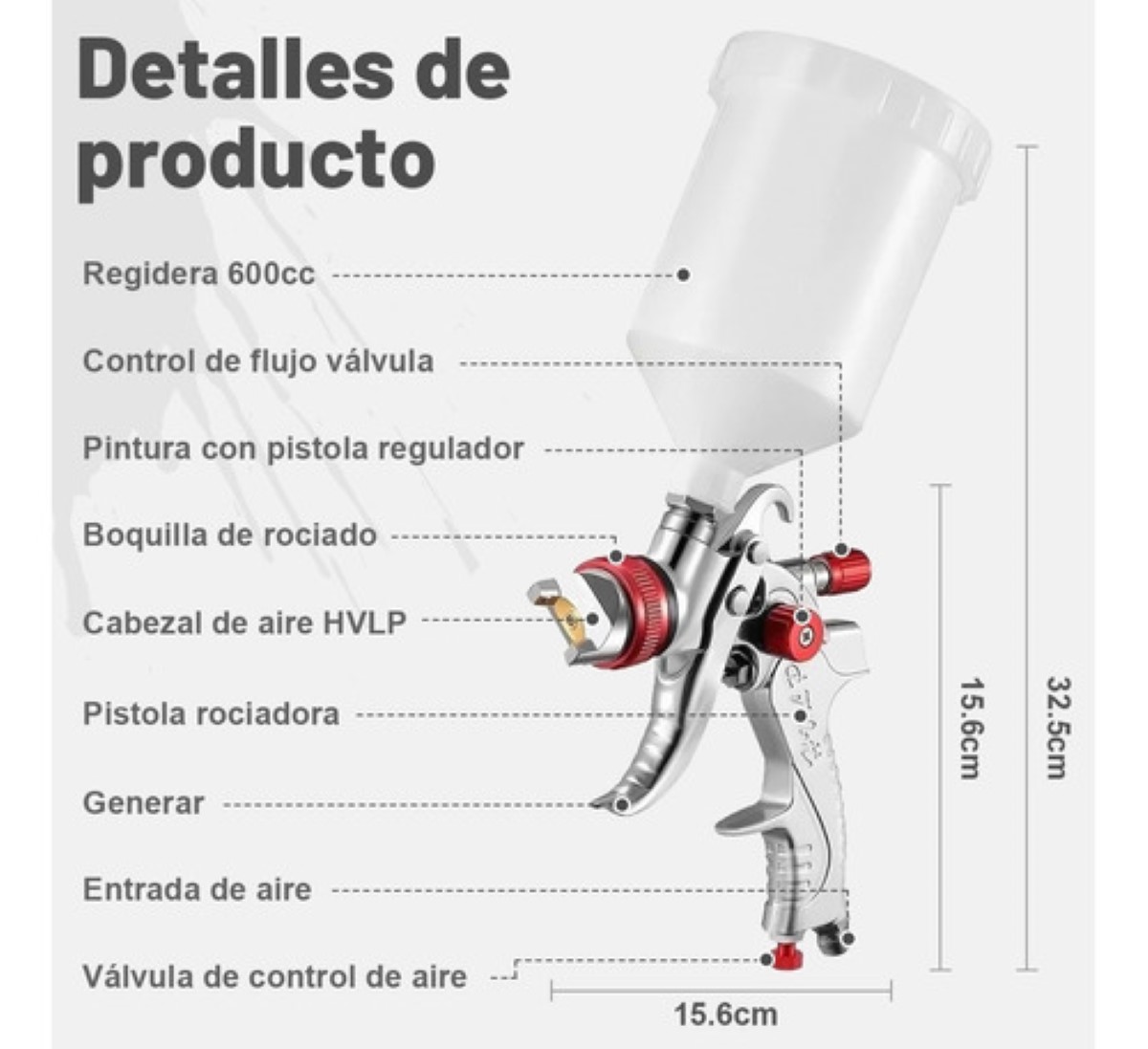 Pistola Para Pintar De Gravedad Hvlp 600 Ml Con 3 Boquillas