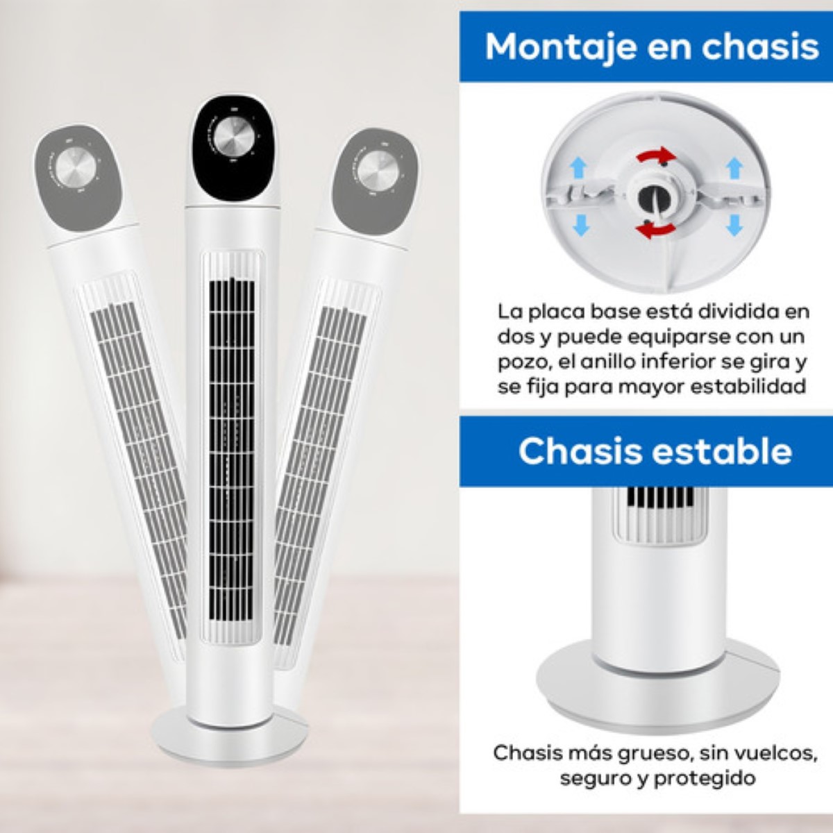 Ventilador De Torre Silencioso Con Control 3 Velocidades BLANCO