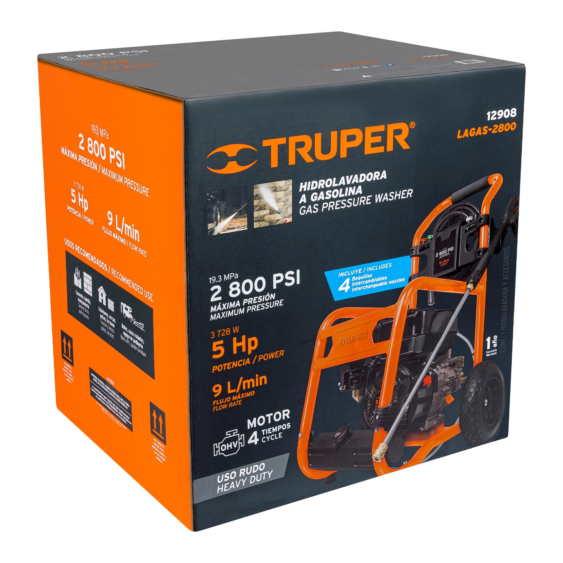 HIDROLAVADORA CON MOTOR A GASOLINA, 2,800 PSI, TRUPER 12908