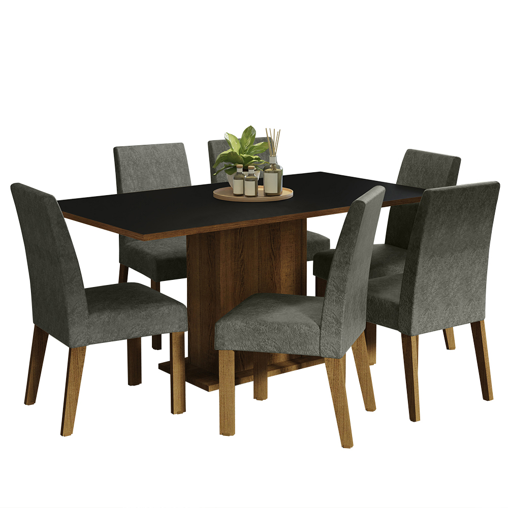 Juego de Comedor Mesa con Tapa de Madera 6 Sillas Renata Madesa Marron/Negro/Plata