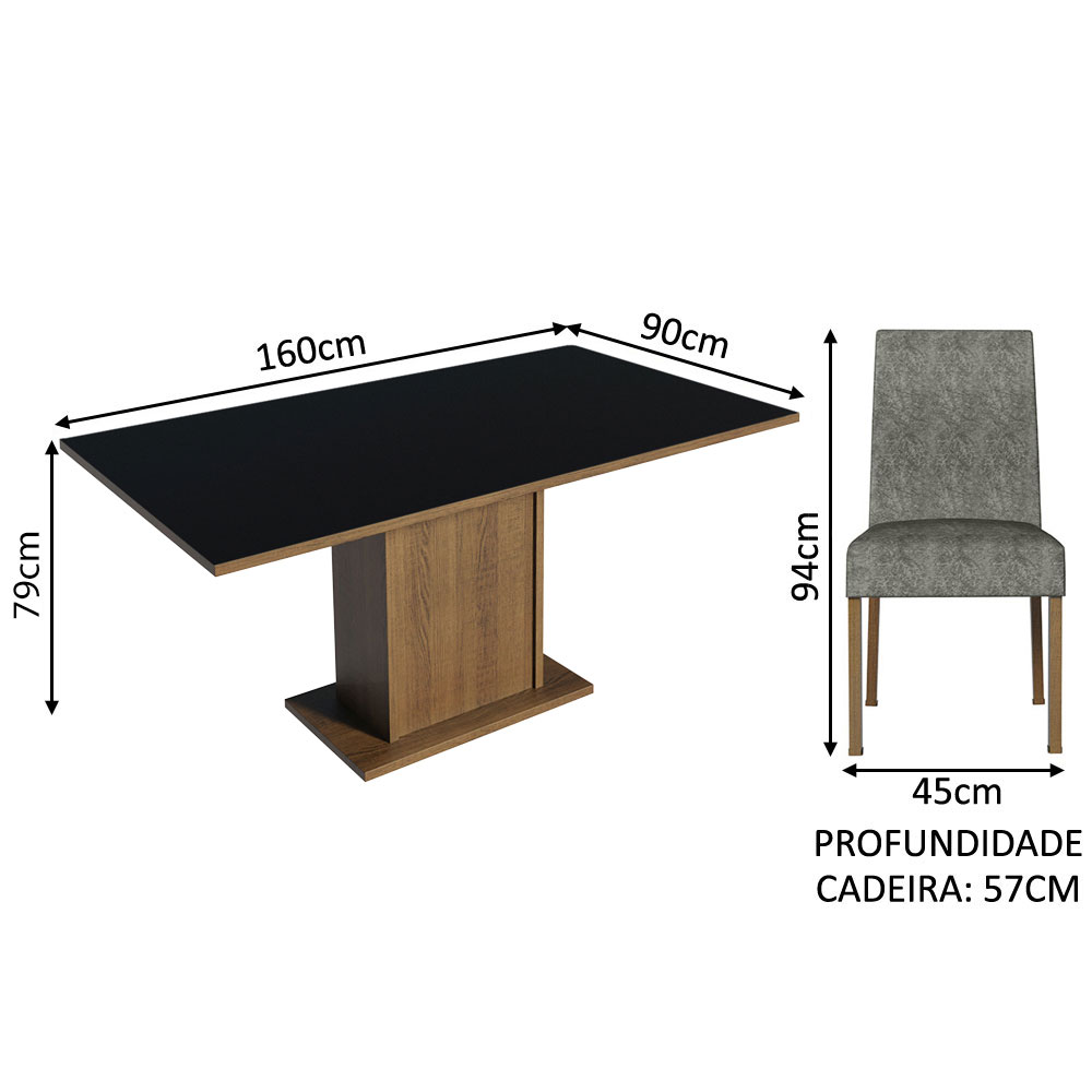 Juego de Comedor Mesa con Tapa de Madera 6 Sillas Renata Madesa Marron/Negro/Plata
