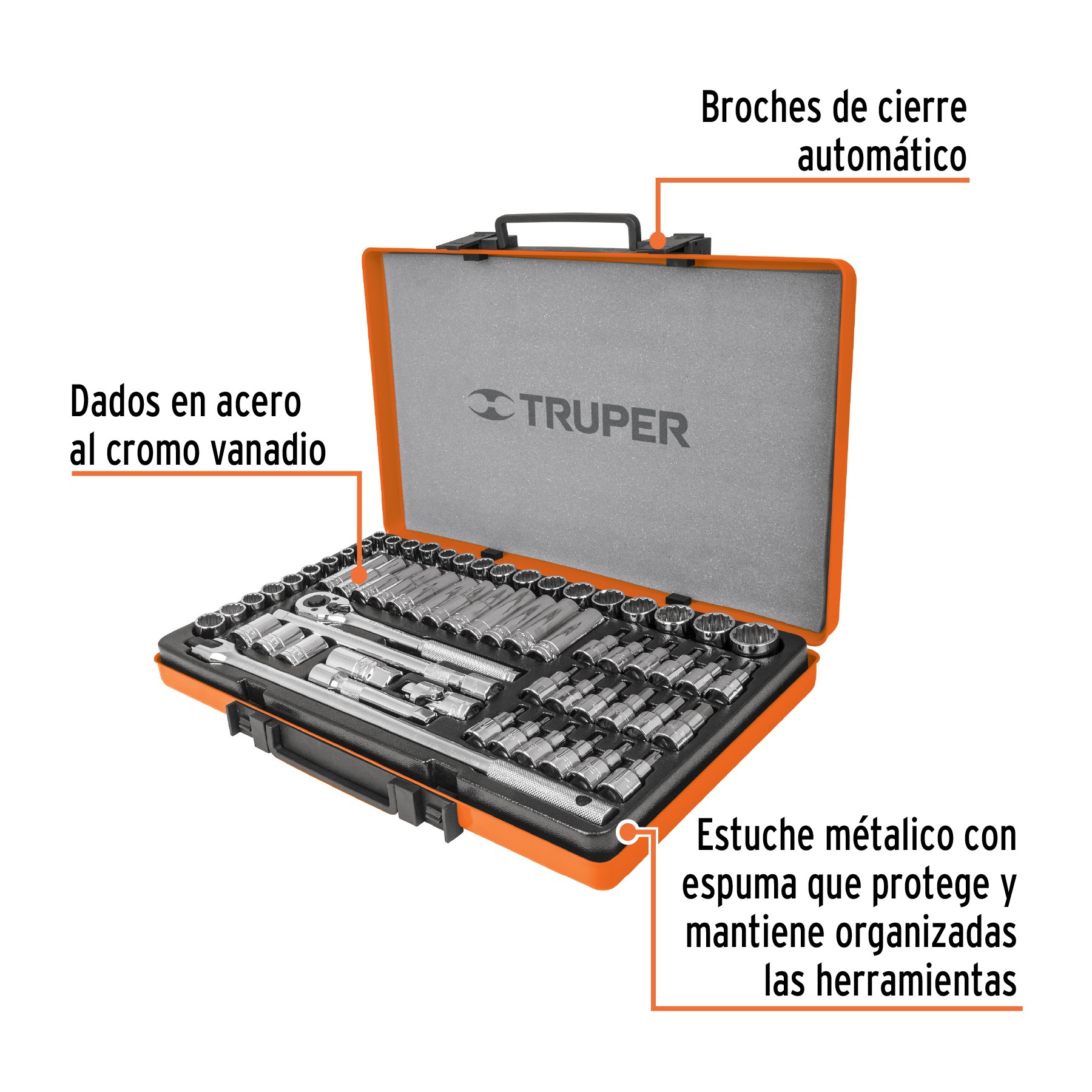 JUEGO DE 64 HERRAMIENTAS CUADRO 1/2" STD Y MM PARA MECÁNICO TRUPER  12892