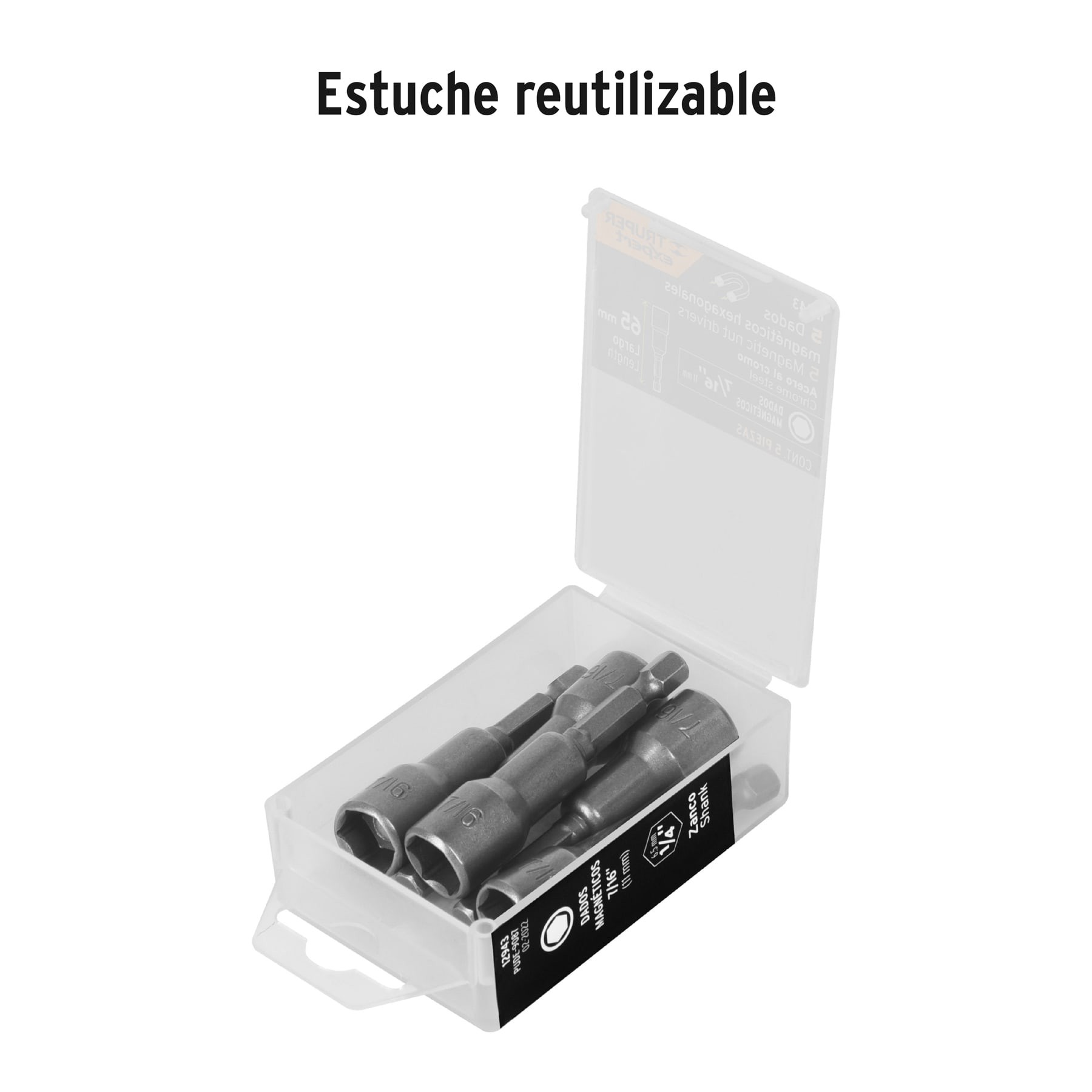 ESTUCHE CON 5 DADOS MAGNÉTICOS DE 7/16" LARGO 2-1/2", TRUPER EXPERT 12943