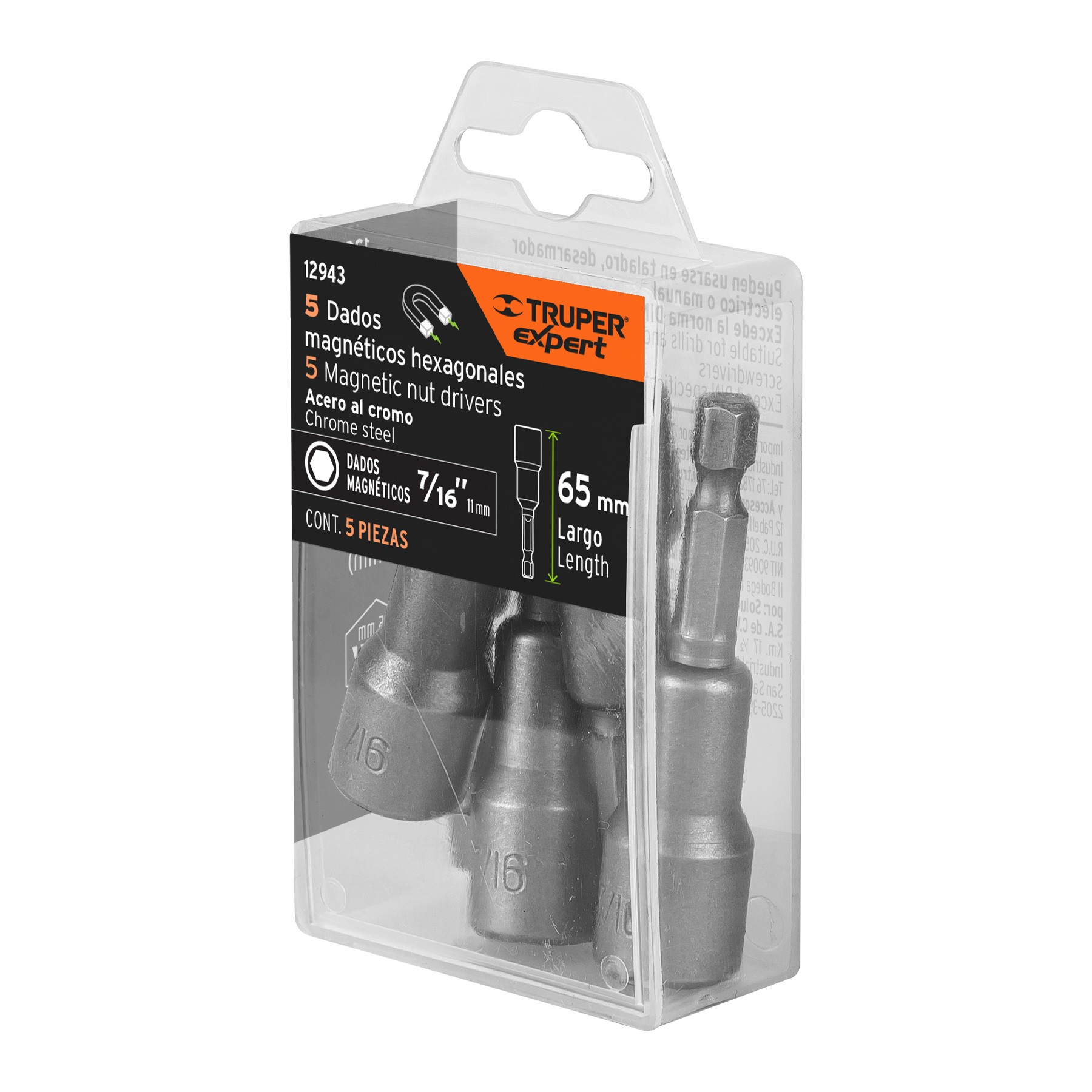 ESTUCHE CON 5 DADOS MAGNÉTICOS DE 7/16" LARGO 2-1/2", TRUPER EXPERT 12943