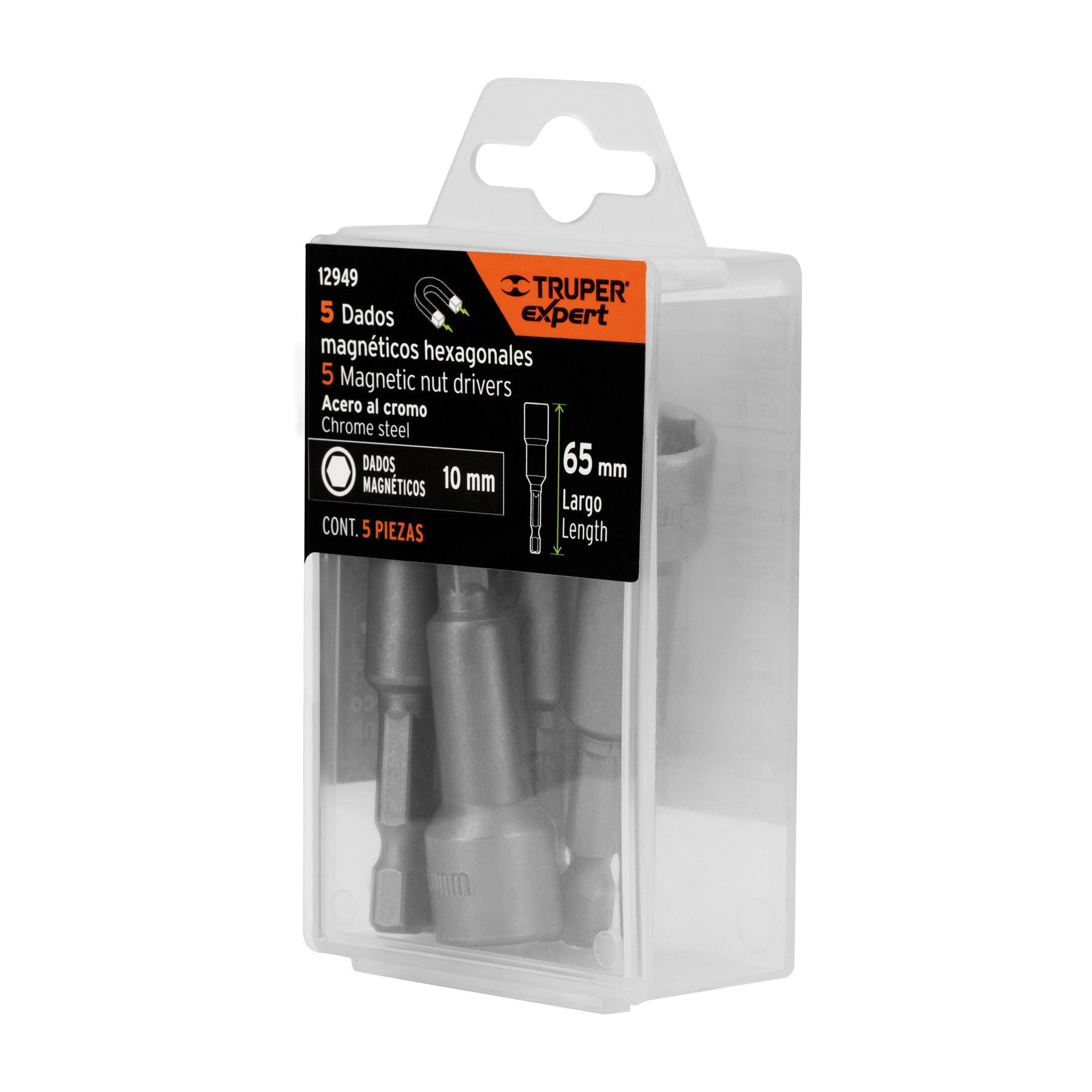 ESTUCHE CON 5 DADOS MAGNÉTICOS DE 10 MM LARGO 2-1/2", TRUPER EXPERT 12949