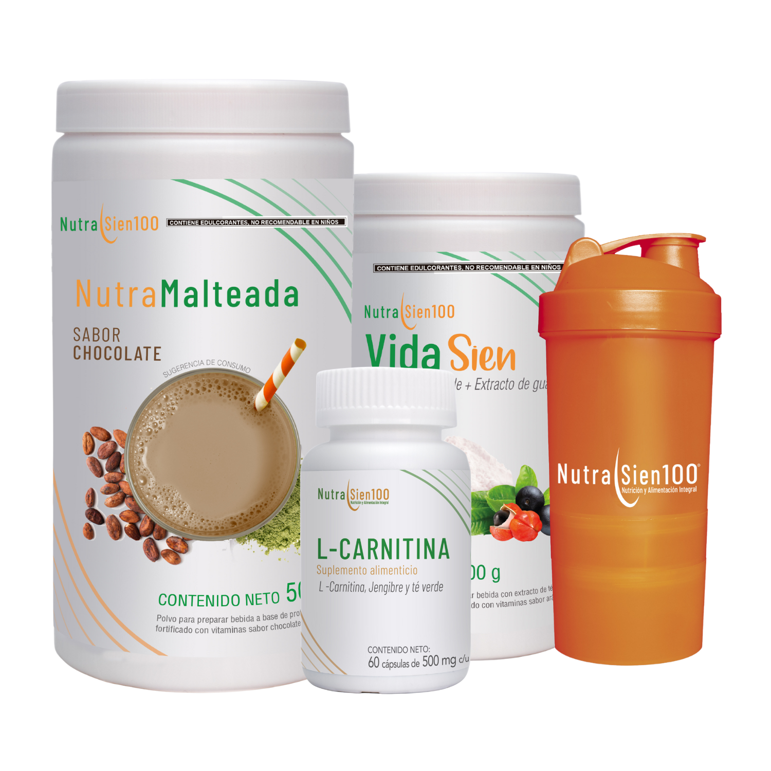 Combo Nutrasien100: Malteada chocolate, suplementos, shaker, plan y seguimiento 30 días. Bienestar total.