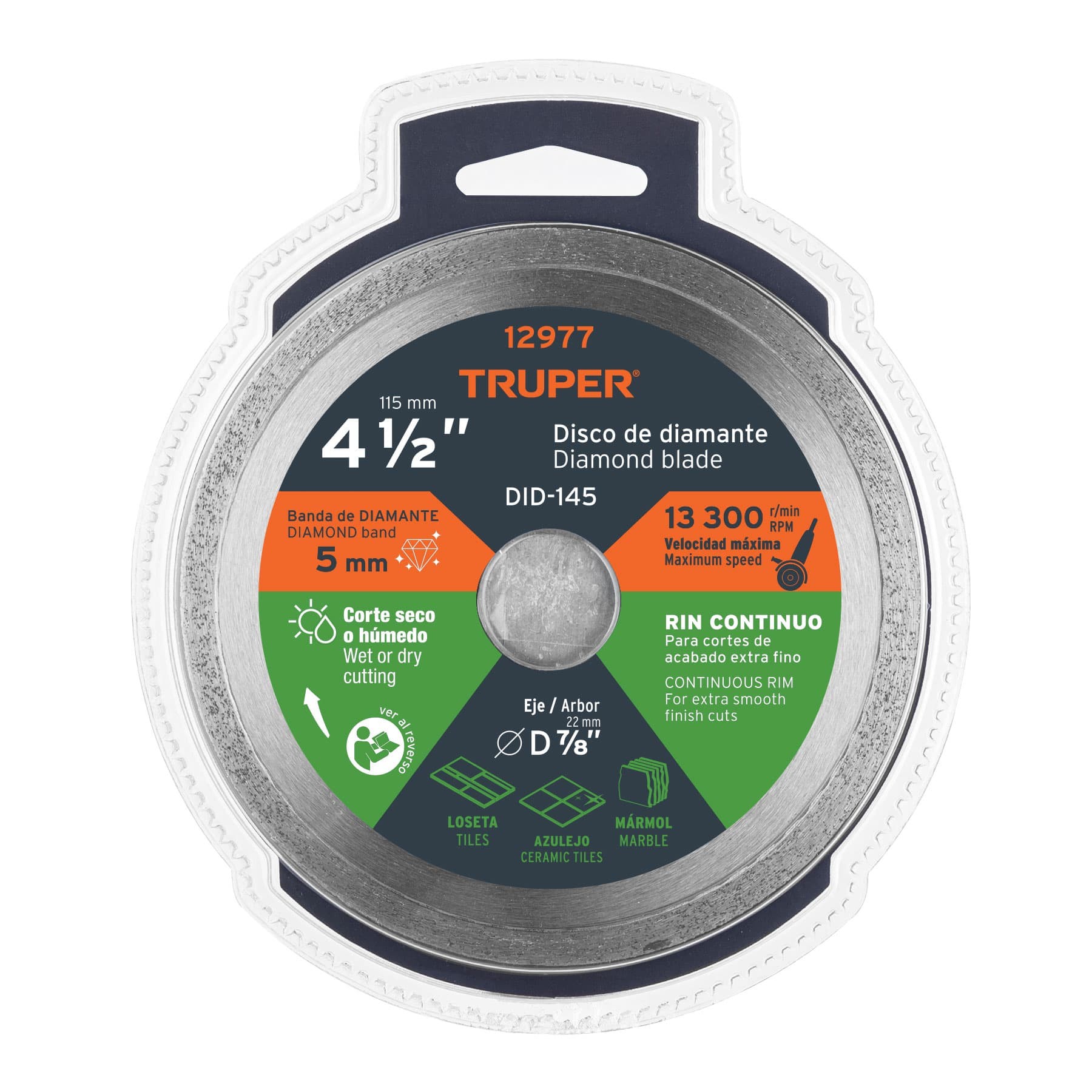 DISCO DE DIAMANTE DE 4-1/2" X 1.6 MM RIN CONTINUO, TRUPER 12977