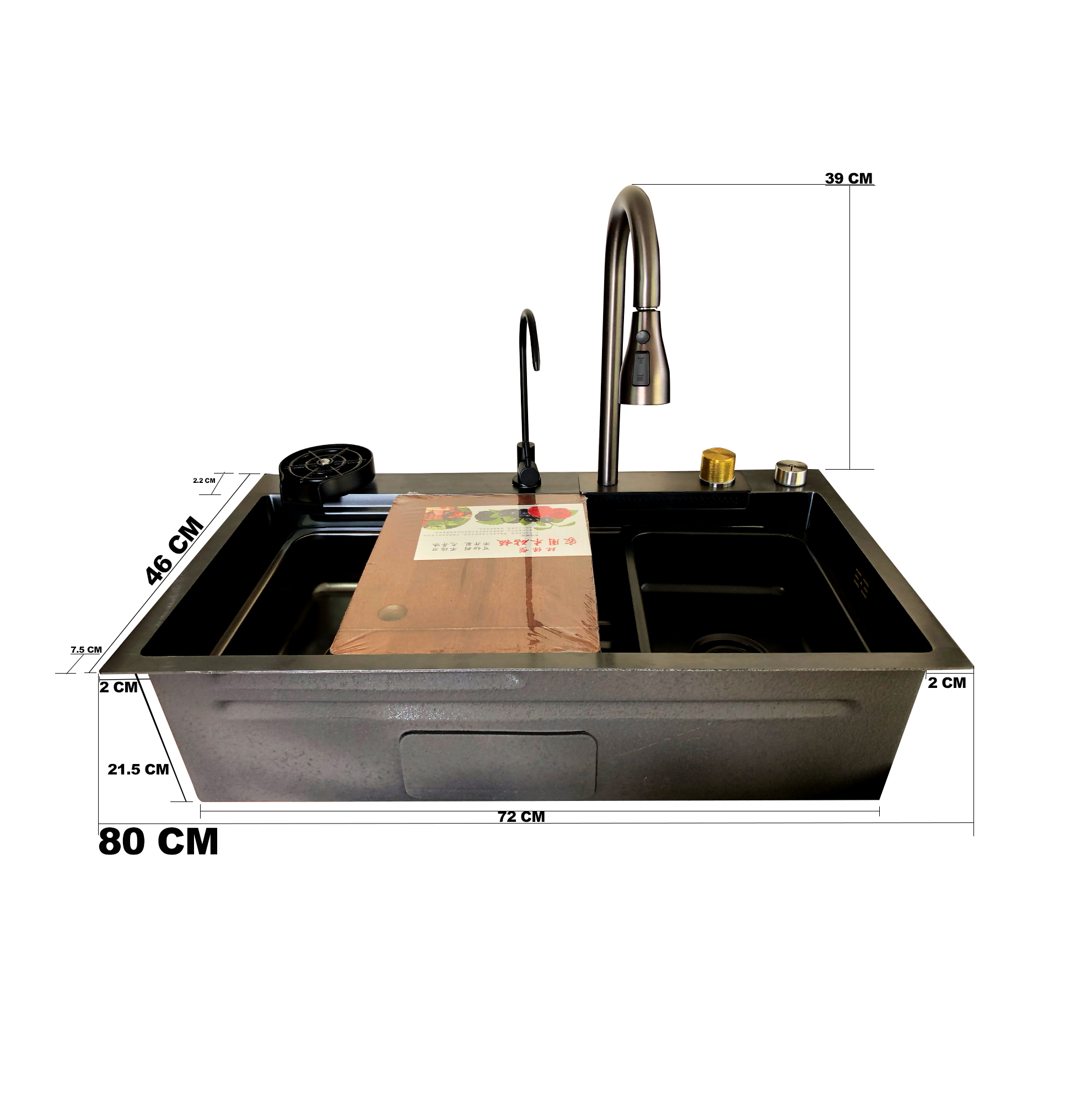 Tarja para Cocina Fregadero de Lujo Con Cascada Acero Inoxidable 80xm X 46cm X 20cm 