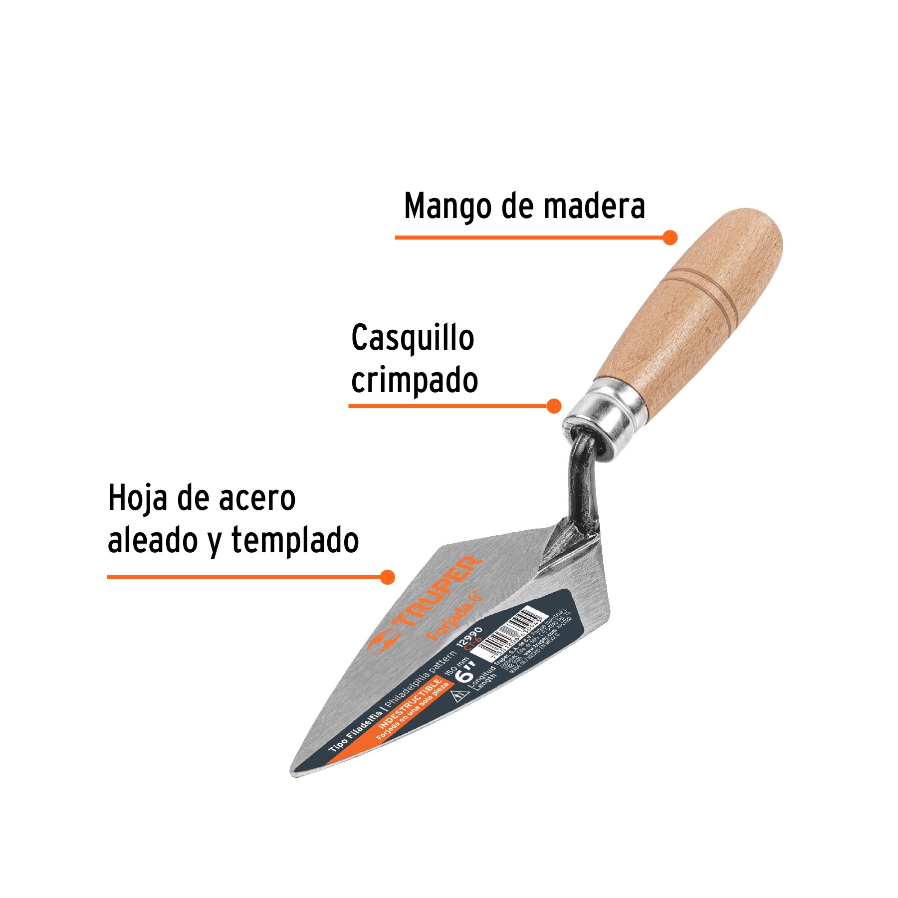 CUCHARA PARA ALBAÑIL 6" FORJADA TIPO FILADELFIA, TRUPER 12990