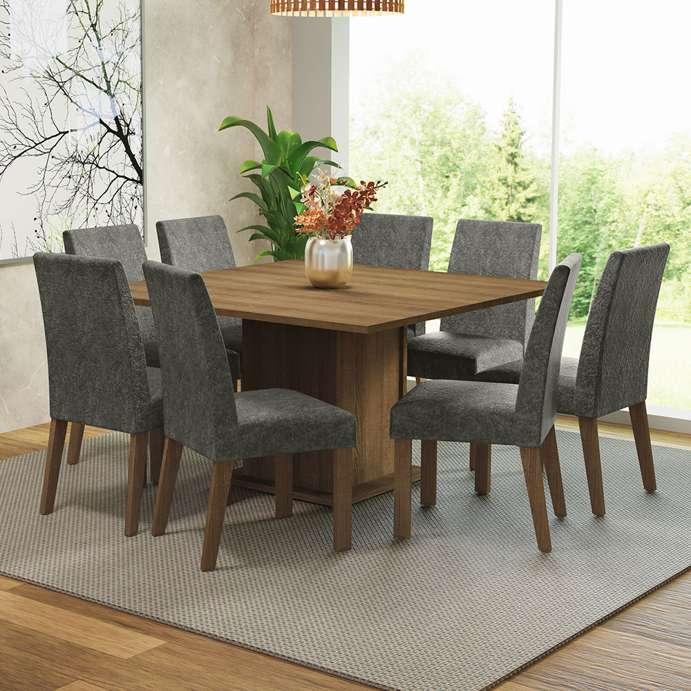 Juego de Comedor Mesa de Madera con 8 Sillas Doris de Madesa Marron/Plata