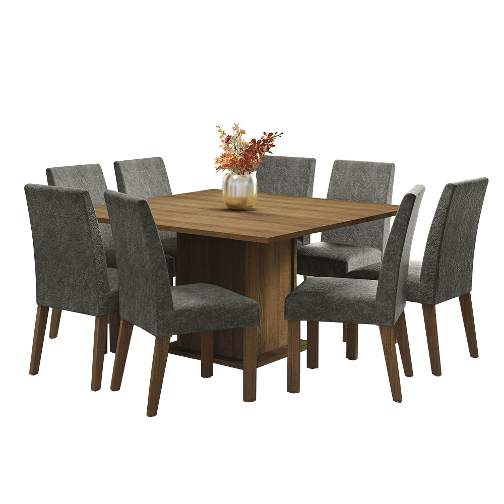 Juego de Comedor Mesa de Madera con 8 Sillas Doris de Madesa Marron/Plata