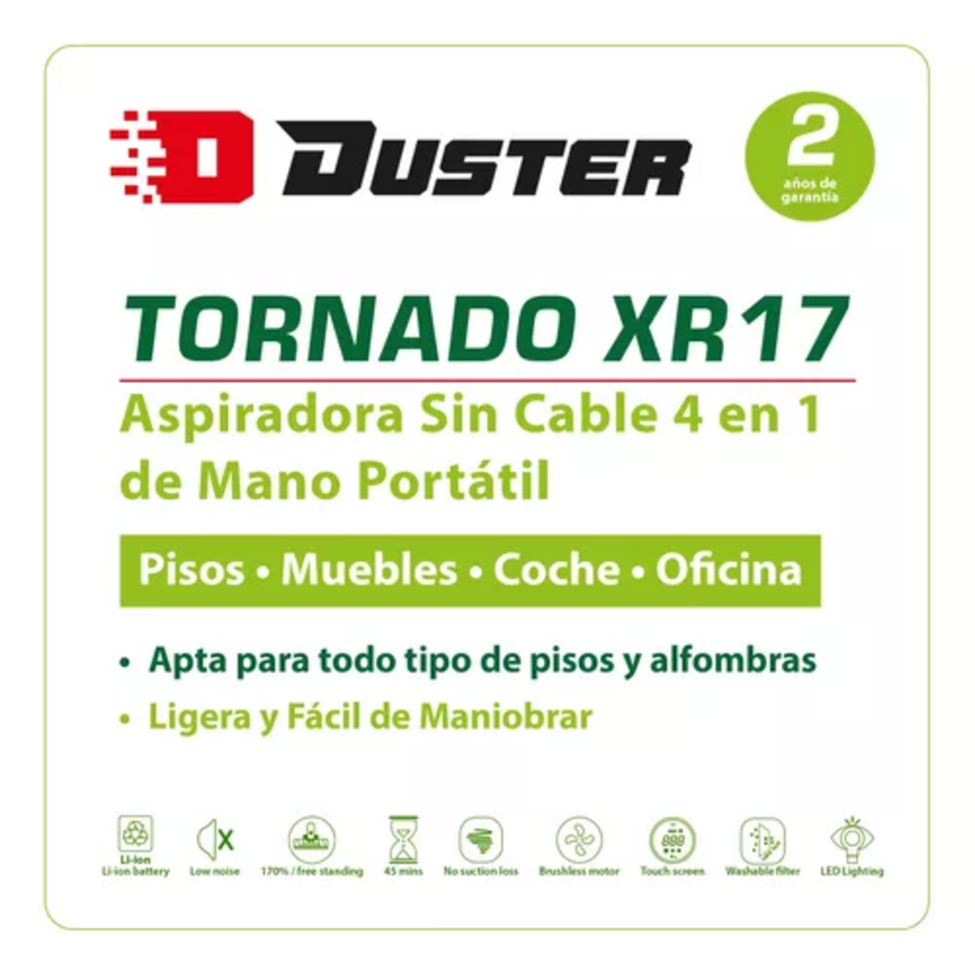 Aspiradora Duster inalambrica Tornado XR17 Turbo