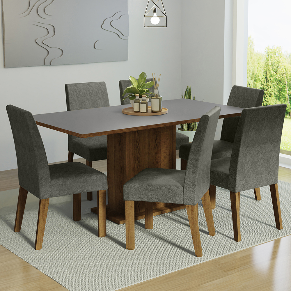Juego de Comedor con Mesa de Madera y 6 Sillas Renata Madesa Marron/Gris/Plata