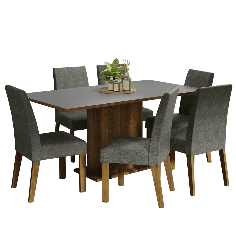 Juego de Comedor con Mesa de Madera y 6 Sillas Renata Madesa Marron/Gris/Plata